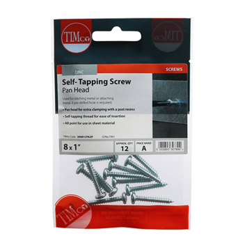 Timco Self-Tapping Pan Head Silver Screws - 8 x 1\" (12pcs)